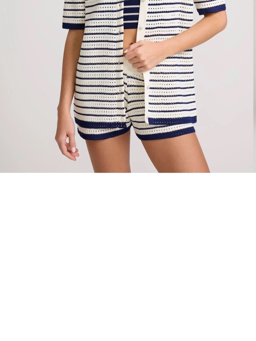 Navy blue and cream striped crochet-knit two piece size M
